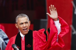 NEW BRUNSWICK, NJ - MAY 15: U.S. President Barack Obama waves to the crowd during the 250th anniversary commencement ceremony at Rutgers University on May 15, 2016 in New Brunswick, New Jersey. Obama is the first sitting president to speak at the school's commencement. Eduardo Munoz Alvarez/Getty Images/AFP