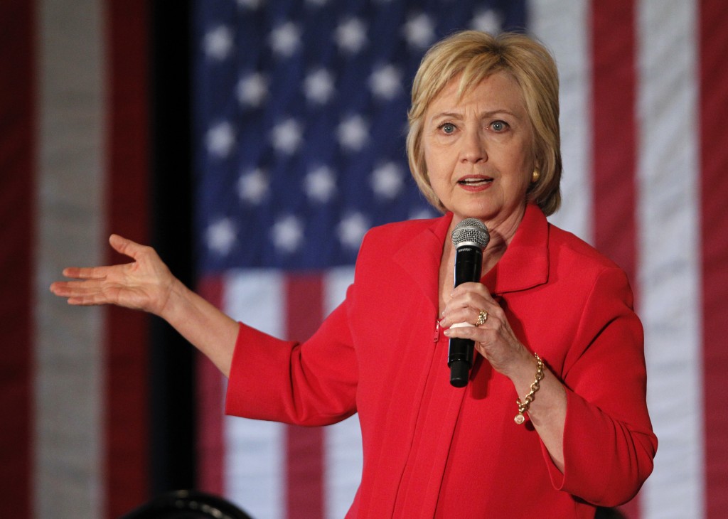 BOWLING GREEN, KY - MAY 16: Democratic presidential candidate Hillary Clinton addresses the crowd during a campaign rally at La Gala May 16, 2016, in Bowling Green, Kentucky. Clinton is preparing for Kentucky's May 17th primary. John Sommers II/Getty Images/AFP