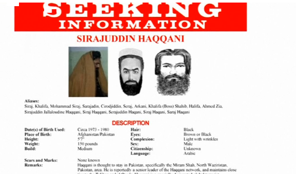 FBI wanted poster shows Sirajuddin Haqqani, a possible successor to Taliban leader Mullah Akhtar Mansour, who was the target of a U.S airstrike(photo grabbed from Reuters video) 