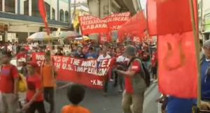 A labor day rally in Manila. (Photo grabbed from Reuters video)