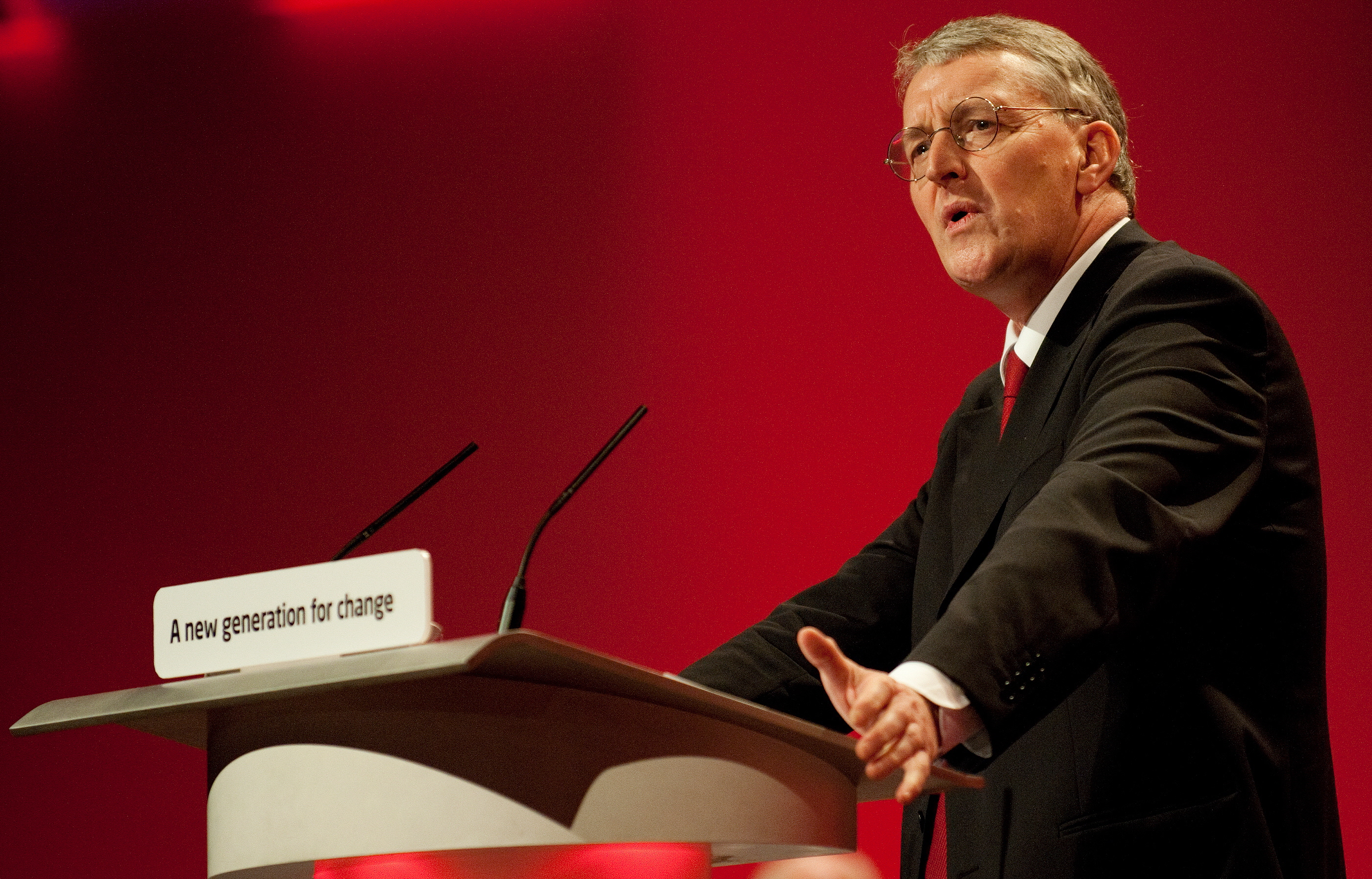Britain's opposition Labour Party's MP for Leeds Central, Hilary Benn, addresses delegates on the fifth day of the annual Labour Party conference, in Manchester, north-west England, on September 30, 2010.  AFP PHOTO/LEON NEAL / AFP PHOTO / LEON NEAL