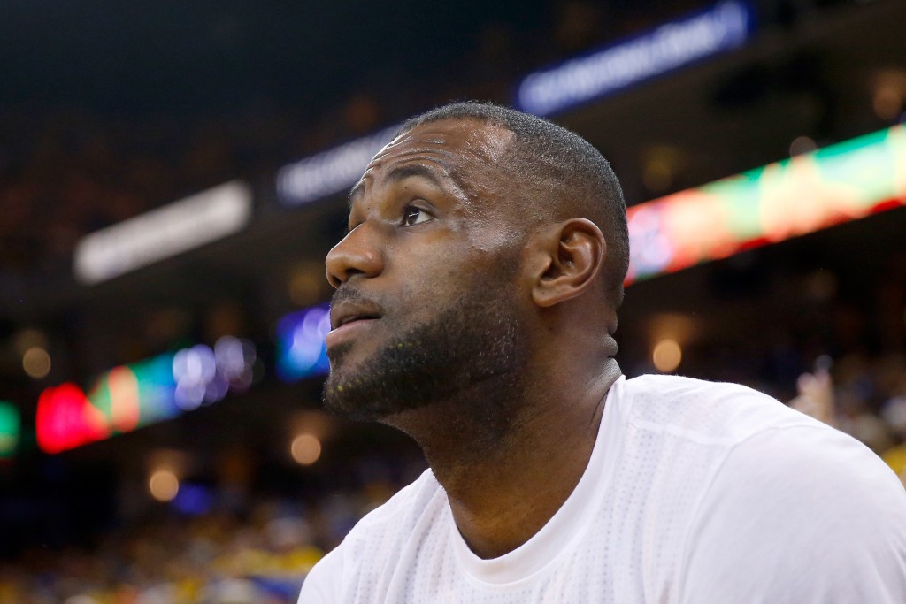 OAKLAND, CA - JUNE 02: LeBron James #23 of the Cleveland Cavaliers looks on before Game 1 of the 2016 NBA Finals against the Golden State Warriors at ORACLE Arena on June 2, 2016 in Oakland, California. NOTE TO USER: User expressly acknowledges and agrees that, by downloading and or using this photograph, User is consenting to the terms and conditions of the Getty Images License Agreement. Ezra Shaw/Getty Images/AFP