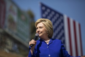 LOS ANGELES, CA - JUNE 06: Democratic presidential candidate Hillary Clinton speaks at the South Los Angeles Get Out The Vote Rally at Leimert Park Village Plaza on June 6, 2016 in Los Angeles, California. The presidential hopeful is attending a series of campaign stops on the eve of the California presidential primary election, where polls indicate a close divide between Clinton supporters and those of Democratic rival Senator Bernie Sanders. David McNew/Getty Images/AFP