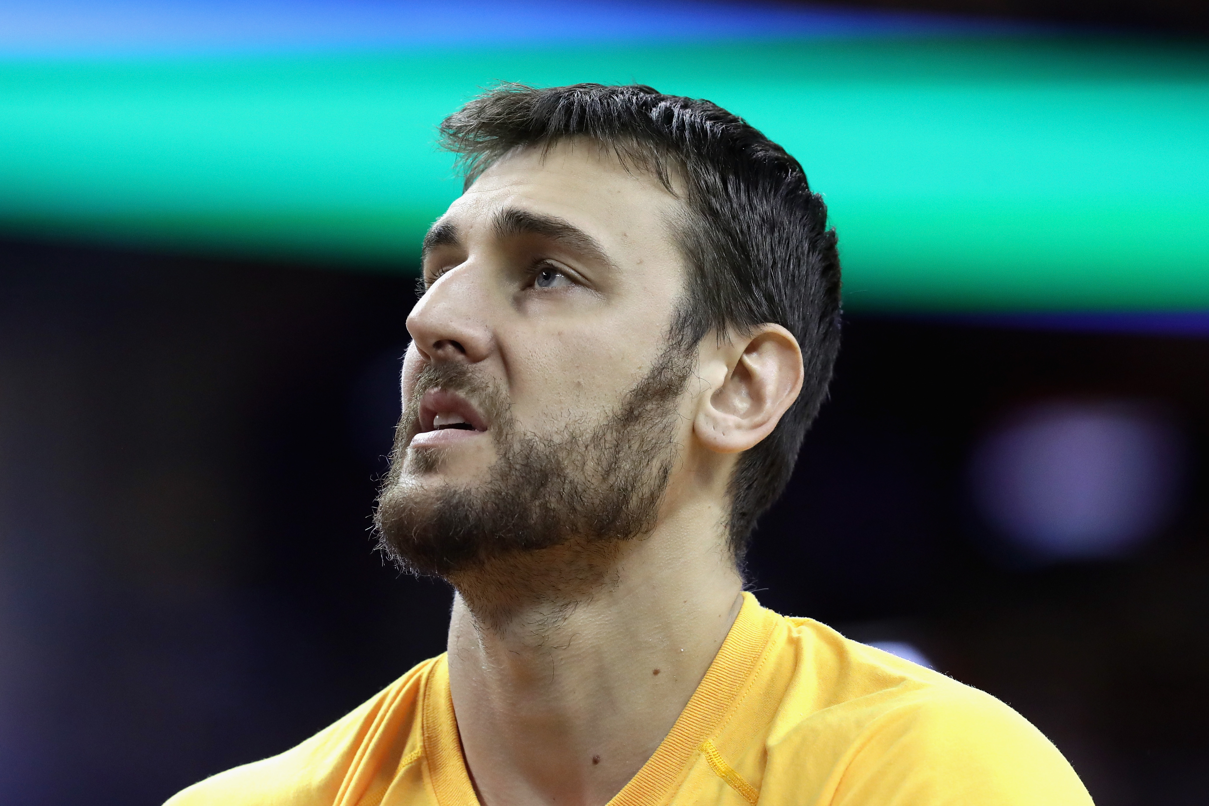 CLEVELAND, OH - JUNE 10: Andrew Bogut #12 of the Golden State Warriors warms up prior to Game 4 of the 2016 NBA Finals against the Cleveland Cavaliers at Quicken Loans Arena on June 10, 2016 in Cleveland, Ohio. NOTE TO USER: User expressly acknowledges and agrees that, by downloading and or using this photograph, User is consenting to the terms and conditions of the Getty Images License Agreement.   Ronald Martinez/Getty Images/AFP