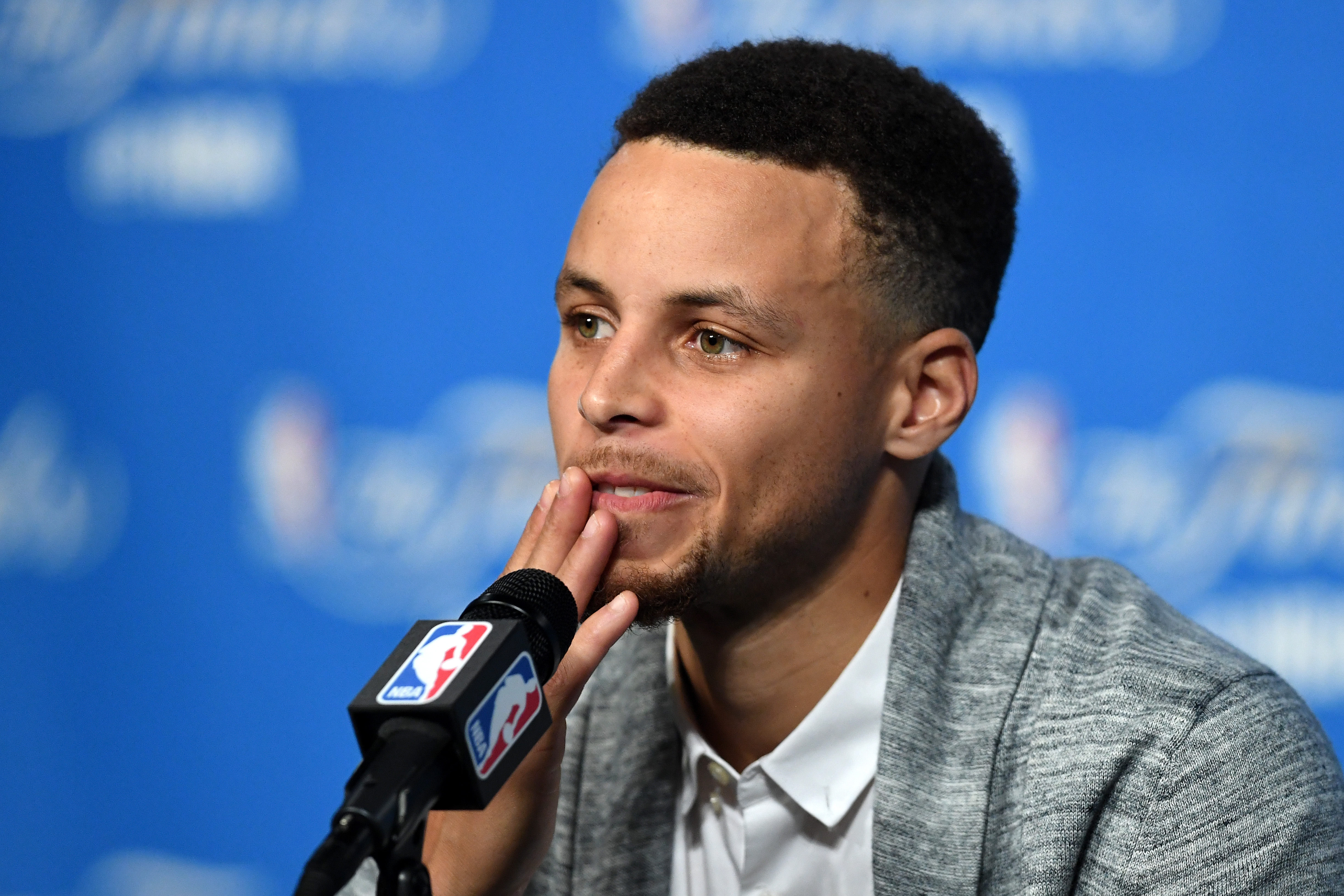 CLEVELAND, OH - JUNE 16: Stephen Curry #30 of the Golden State Warriors speaks to the media after being defeated by the Cleveland Cavaliers in Game 6 of the 2016 NBA Finals at Quicken Loans Arena on June 16, 2016 in Cleveland, Ohio. The Cavaliers defeated the Warriors 115-101. NOTE TO USER: User expressly acknowledges and agrees that, by downloading and or using this photograph, User is consenting to the terms and conditions of the Getty Images License Agreement. Jason Miller/Getty Images/AFP