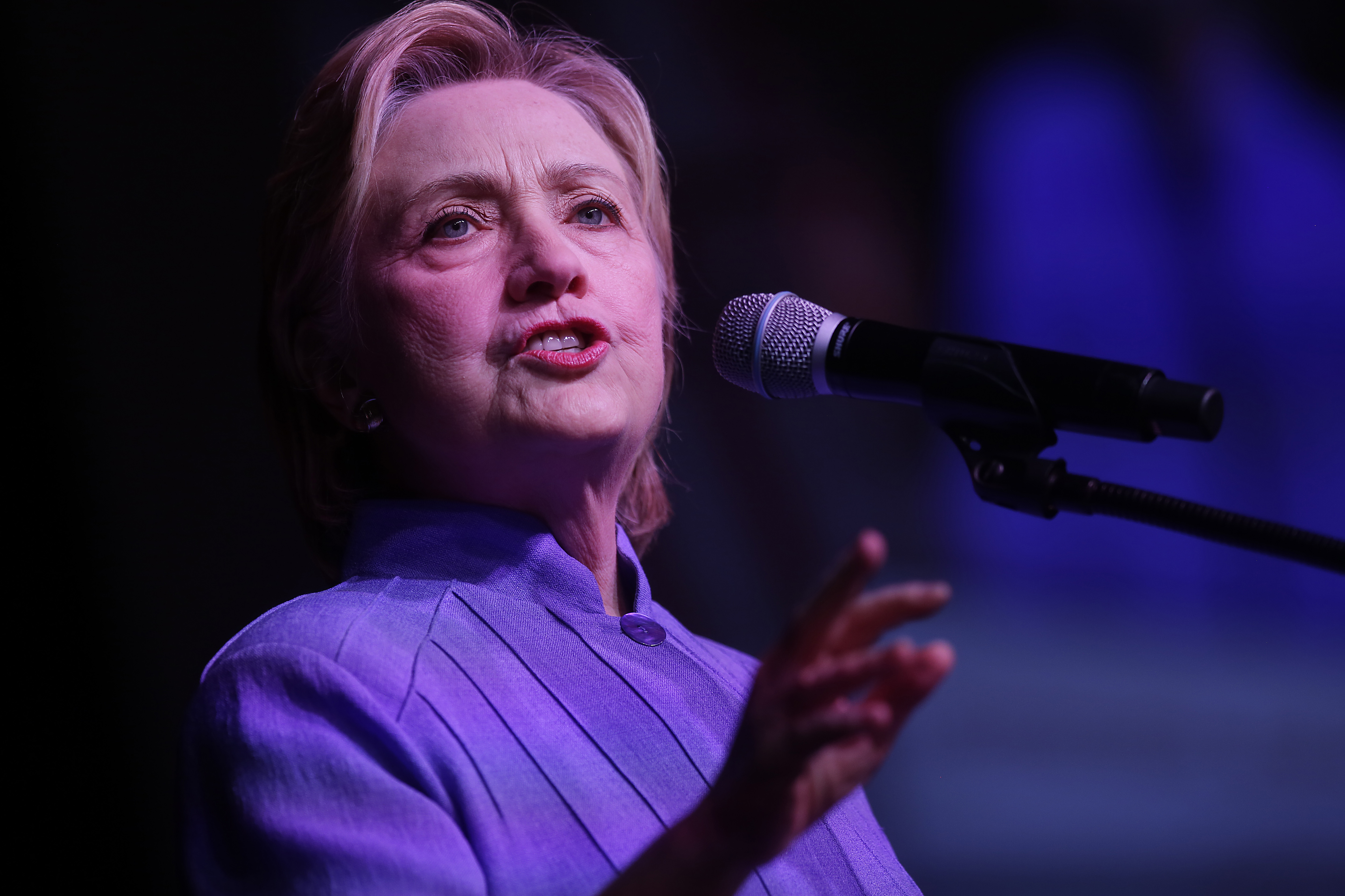 CHICAGO, IL - JUNE 27: Democratic presidential candidate Hillary Clinton delivers the keynote speech during the Rainbow PUSH Coalition's International Women's Luncheon June 27, 2016 in Chicago Illinois. Clinton addressed gun violence across the country and referred to the Orlando, Florida Pulse nightclub shooting and the uptick in gun crime across Chicago. ( Photo by Joshua Lott/Getty Images)