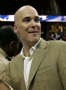 CLEVELAND - JUNE 02: General Manager Danny Ferry of the Cleveland Cavaliers celebrates after the Cavs won 98-82 to win the Detroit Pistons in Game Six of the Eastern Conference Finals during the 2007 NBA Playoffs on June 2, 2007 at the Quicken Loans Arena in Cleveland, Ohio. NOTE TO USER: User expressly acknowledges and agrees that, by downloading and or using this photograph, User is consenting to the terms and conditions of the Getty Images License Agreement. (Photo by Jonathan Daniel/Getty Images) *** Local Caption *** Danny Ferry