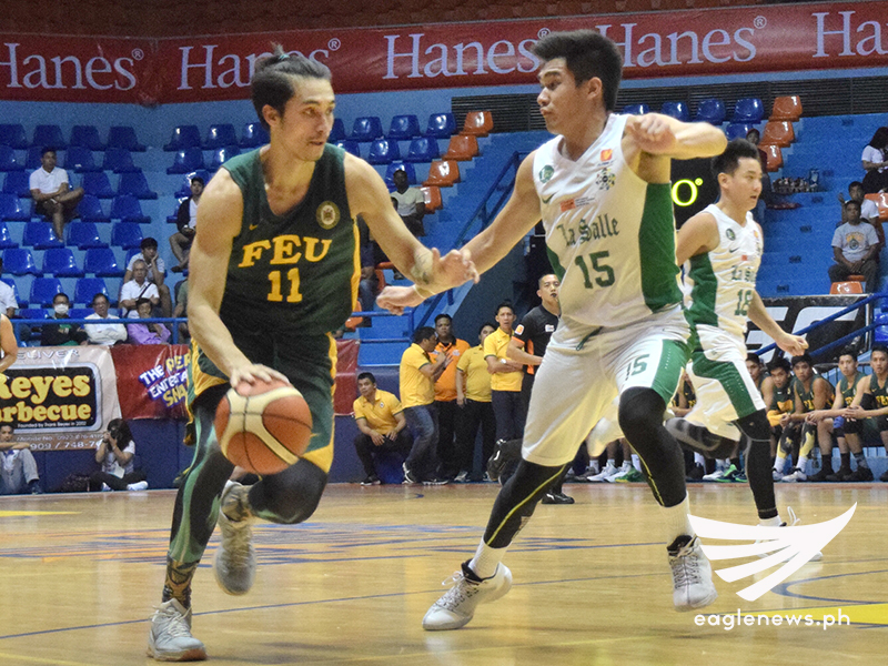 SAN JUAN, Philippines: Far Eastern University Tamaraws guard Steve Holmqvist drives the ball against De La Salle Green Archers guard Kib Montalbo in their Filoil Flying V Hanes Pre-season Premier Cup quarterfinals game on Tuesday. (Photo: Ariane Joy Sabale / Sports On Air, Eagle News Service)