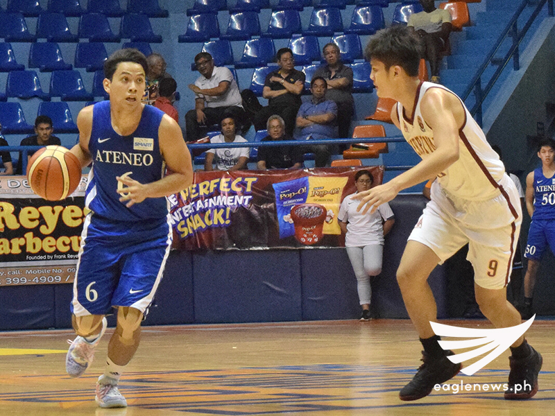 SAN JUAN, Philippines – Ateneo guard Matthew Nieto dribbles against Perpetual Help forward Jeffrey Coronel in their Filoil Flying V Hanes Pre-season Premier Cup quarterfinals game on Tuesday. (Photo: Ariane Joy Sabale / Sports On Air, Eagle News Service)