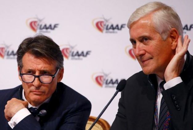 IAAF President Sebastian Coe (L) and Rune Andersen, head of the IAAF taskforce on Russia, listens to a journalist question during a news conference after the International Association of Athletics Federations (IAAF) council meeting in Vienna, Austria, June 17, 2016. Reuters/Leonhard Foeger