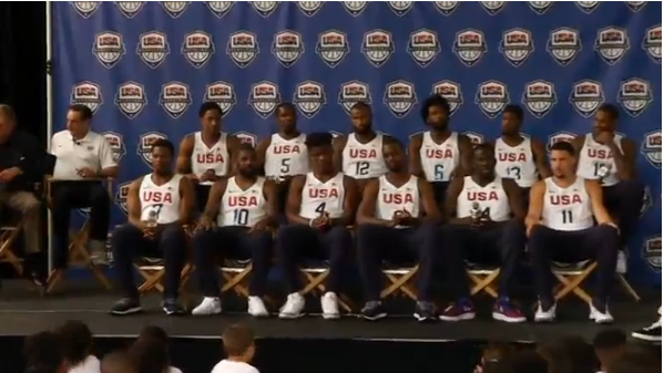 Kevin Durant and Carmelo Anthony to lead the 2016 U.S. Olympic men's basketball in Rio as team unveiled in Harlem.(photo grabbed from Reuters video) 