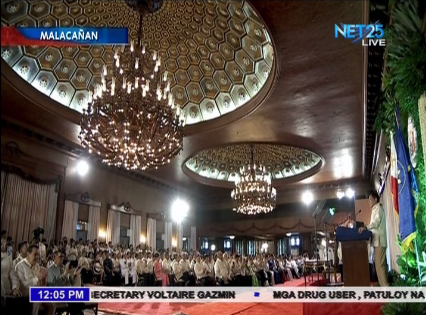 A screengrab during the inaugural speech of Presiden Rodrigo Duterte inside the Rizal Hall of Malacanang. (Eagle News Service)
