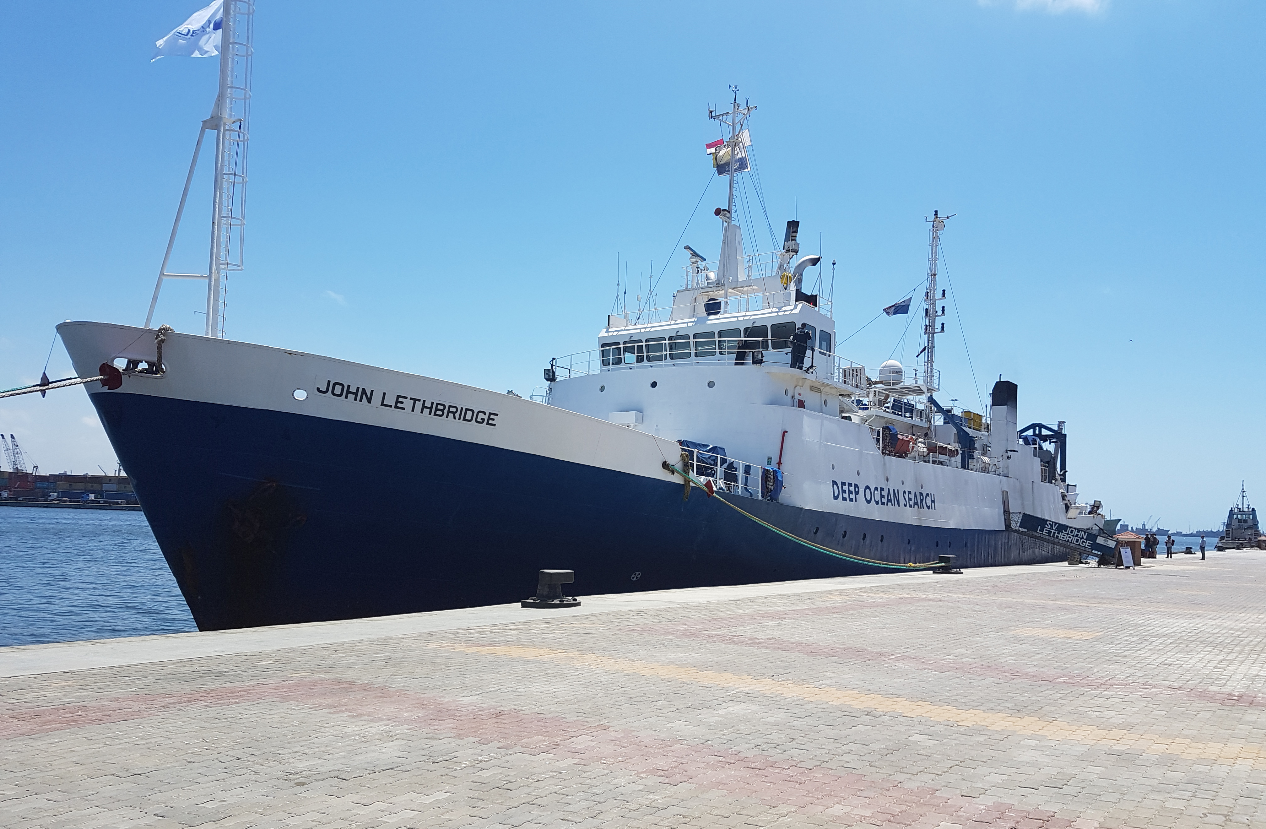 A handout picture provided on June 16, 2016, by Deep Ocean Search Ltd (DOS) shows the John Lethbridge research vessel moored in the port of Alexandria on June 9, 2016, after it arrived in Egypt to begin searching the Mediterranean for the wreck of the EgyptAir Airbus A320 that crashed on May 19. A search team of the John Lethbridge on June 16, 2016, recovered the cockpit voice recorder from the EgyptAir plane, in a major step towards establishing the cause of the tragedy. / AFP PHOTO / DEEP OCEAN SEARCH LTD / F.BASSEMAYOUSSE / RESTRICTED TO EDITORIAL USE - MANDATORY CREDIT "AFP PHOTO / HO / DEEP OCEAN SEARCH LTD" - NO MARKETING NO ADVERTISING CAMPAIGNS - DISTRIBUTED AS A SERVICE TO CLIENTS