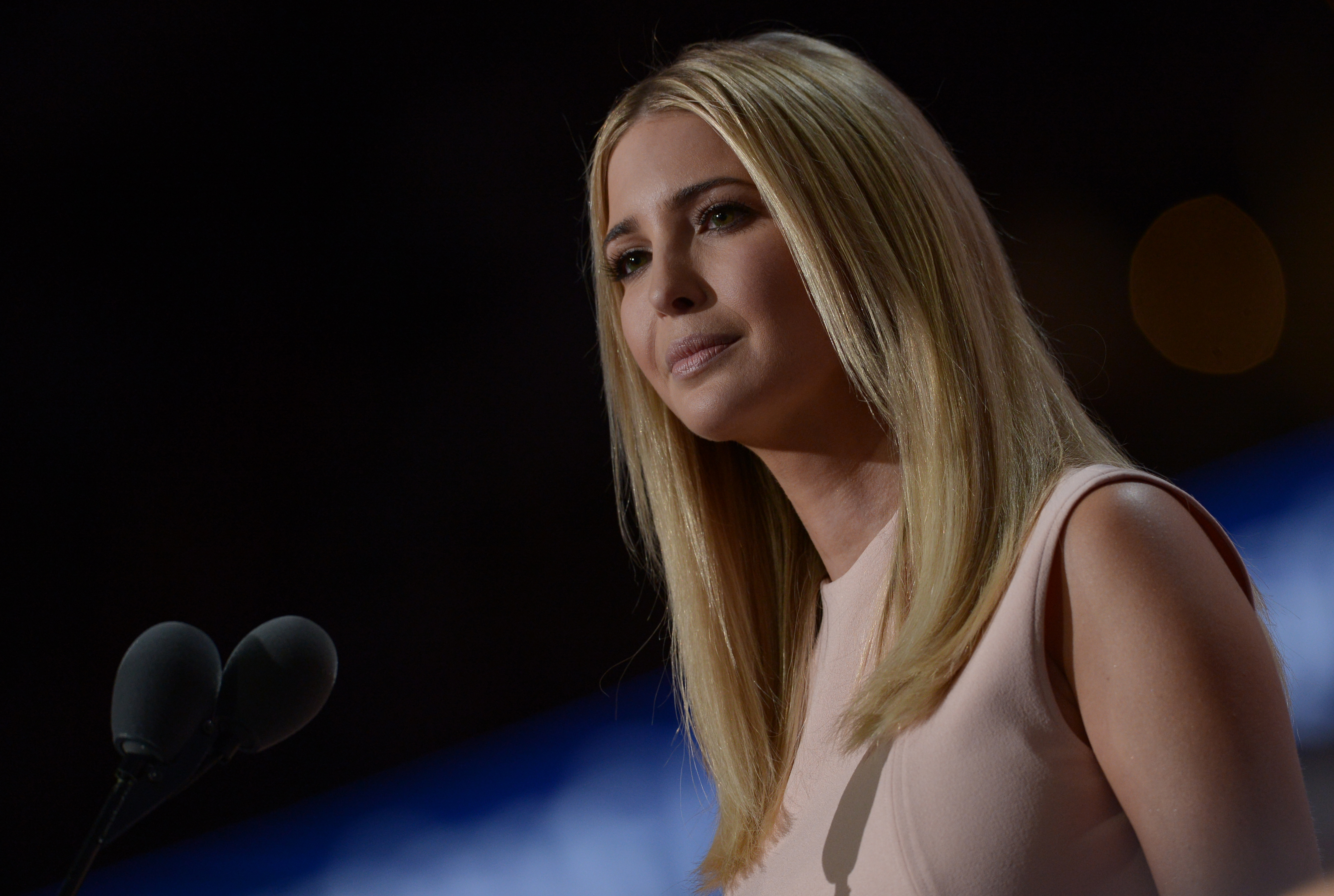 Ivanka Trump speaks on the last day of the Republican National Convention on July 21, 2016, in Cleveland, Ohio. / AFP PHOTO / Brendan SMIALOWSKI