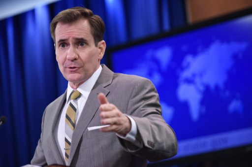 State Department Spokesman John Kirby speaks during the daily briefing at the State Department on January 6, 2015 in Washington, DC. Even as world powers work to implement the Iran nuclear deal, North Korea's apparent detonation of a new bomb marks a stark setback for global anti-proliferation efforts. Kirby's message to Pyongyang was clear -- "we have consistently made clear that we will not accept it as a nuclear state" -- but not new. AFP PHOTO/MANDEL NGAN / AFP PHOTO / MANDEL NGAN