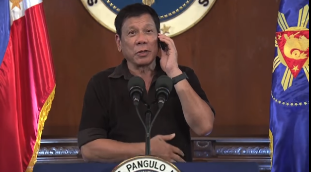 President Rodrigo Duterte during his phone call to Vice President Leni Robredo, offering her the post of housing secretary. (screengrab from Youtube video) 