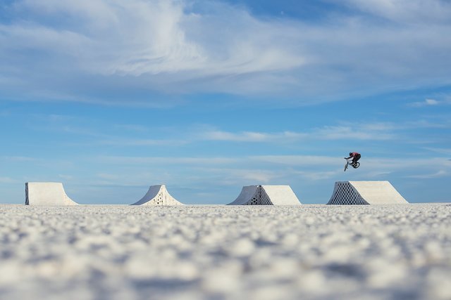 Daniel Dhers rides and flies around his BMX Salt Park Project in Uyuni, Bolivia between April 8th and 11 th 2016 // Camilo Rozo/Red Bull Content Pool // For more content, pictures and videos like this please go to www.redbullcontentpool.com.