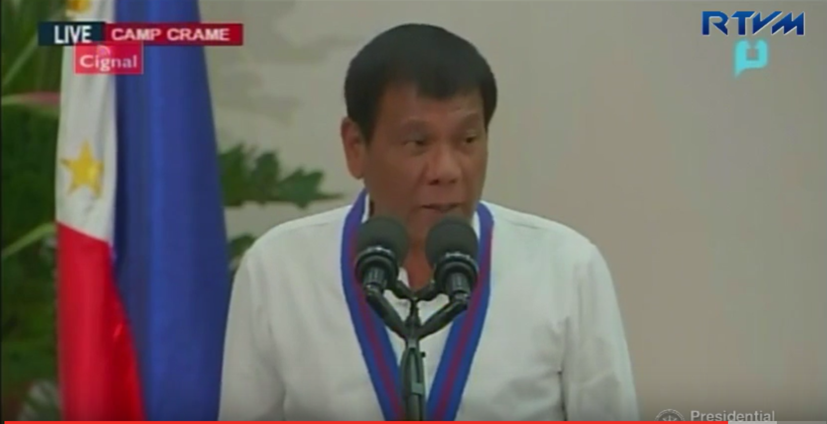 President Duterte during the 115th anniversary of the Police Service. (photo grabbed from RTVM video)