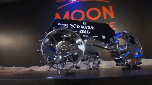 Japanese space race team Hakuto unveils its lunar rover design to participate in next year's Google-sponsored moon competition. (Photo courtesy of TV Tokyo)