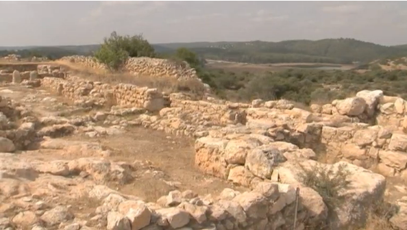 The Bible Lands Museum Jerusalem unveils artefacts recovered from the ancient fortified city at Khirbet Quiyafa in the Elah Valley, which archeaologists believe could be the location of the biblical city of Sha'arayim "Two Gates" which is mentioned in the story of the battle of David and Goliath.(photo grabbed from Reuters video)