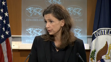 State Department spokeswoman Elizabeth Trudeau in a press conference. The U.S. State Department says it is concerned by extrajudicial killings of suspects involved in drug trade in the Philippines.  (Photo grabed from Reuters video/Courtesy Reuters) 