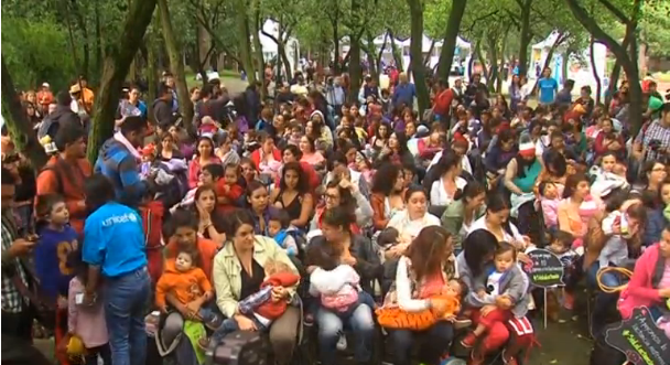 Mexican mothers nursed their babies as part of The Global Big Latch On to celebrate World Breast-feeding Week.  (Courtesy Reuters/Photo grabbed from Reuters video)