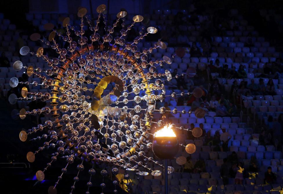 The Olympic cauldron before the closing ceremony. REUTERS/Marcos Brindicci