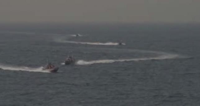 Footage taken aboard the USS Nitze shows of Islamic Revolutionary Guard vessels.    via REUTERS TV