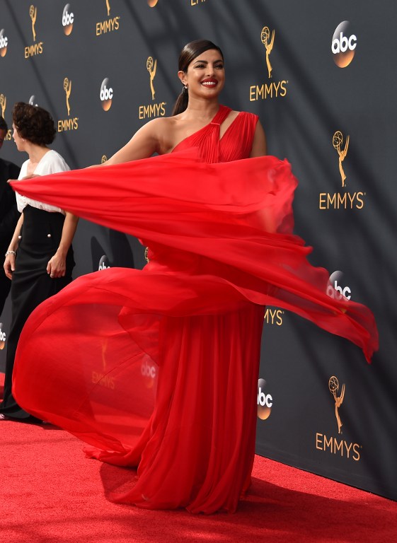 Actress Priyanka Chopra arrives for the 68th Emmy Awards on September 18, 2016 at the Microsoft Theatre in Los Angeles. / AFP PHOTO / Robyn Beck