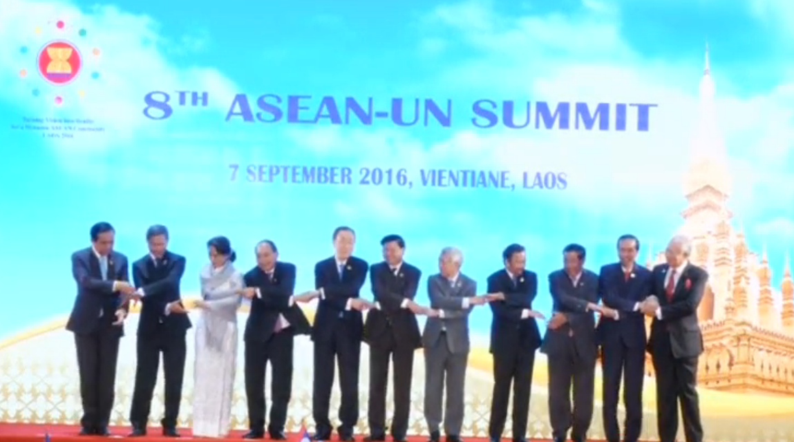 The ASEAN-United Nations Summit was likewise skipped by President Rodrigo Duterte on Wednesday in Laos.  Seen here is Foreign Affairs Secretary Perfecto Yasay Jr., attending for Duterte.  (Photo grabbed from Reuters video)