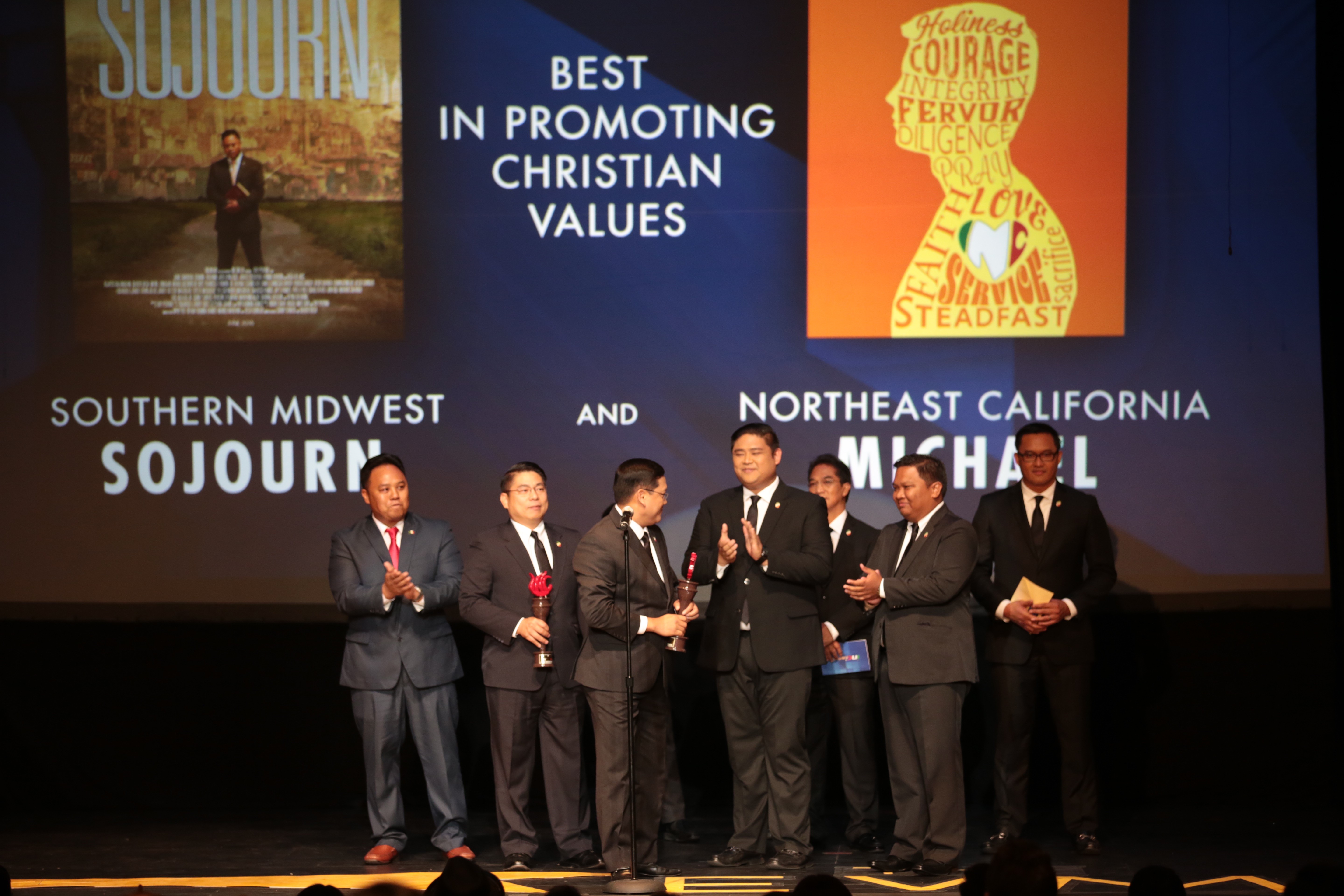 Film entries “Sojourn” and “Michael” accept award for Best in Promoting Christian Values. (Photo by: Joanne Blanco) 