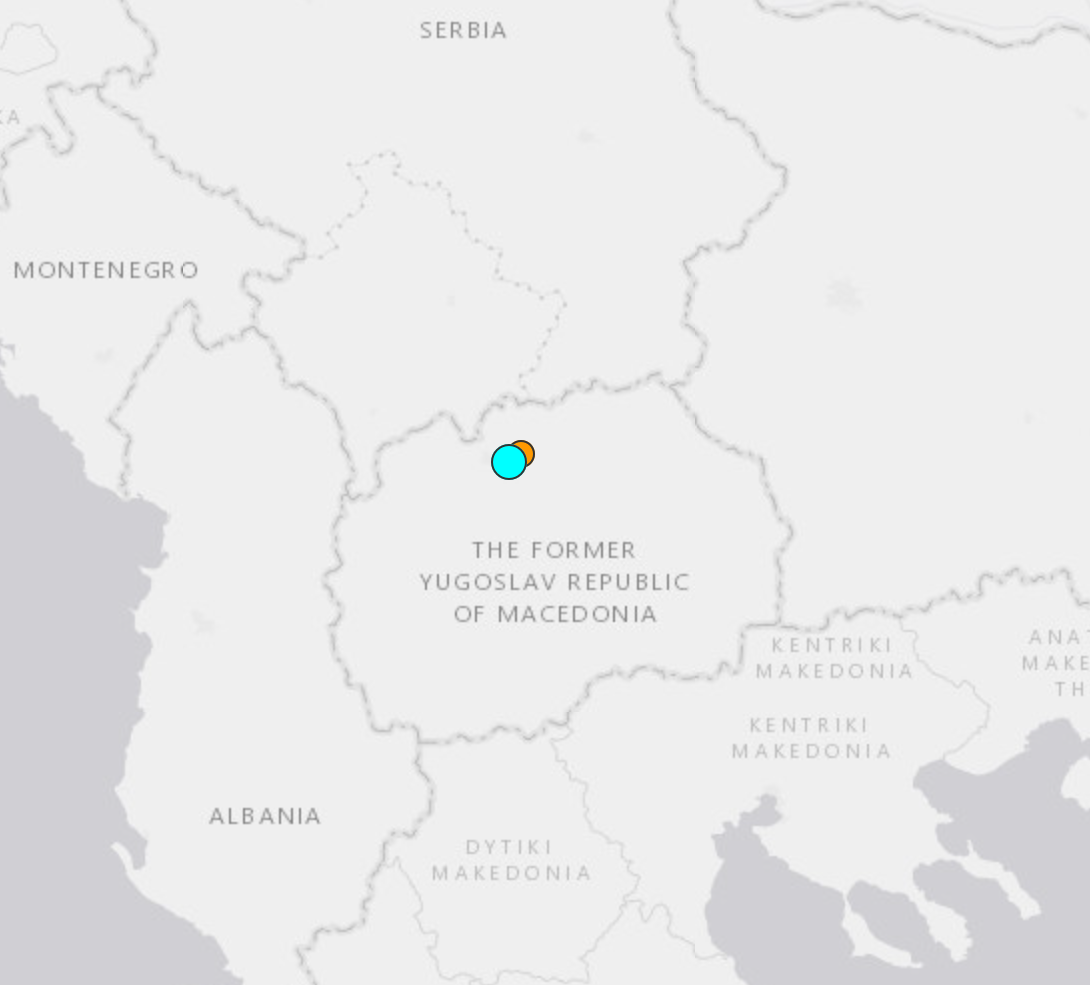 A 5.3 magnitude quake hit Macedonia, four kilometers east northeast of Skopje. (Photo grabbed from usgs.gov website/Courtesy uses.gov)