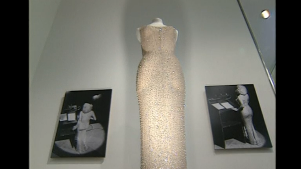 The dress Marilyn Monroe wore for her 1962 rendition of "Happy Birthday" for U.S. President John F. Kennedy will go up for auction in November. (Photo captured from Reuters video)