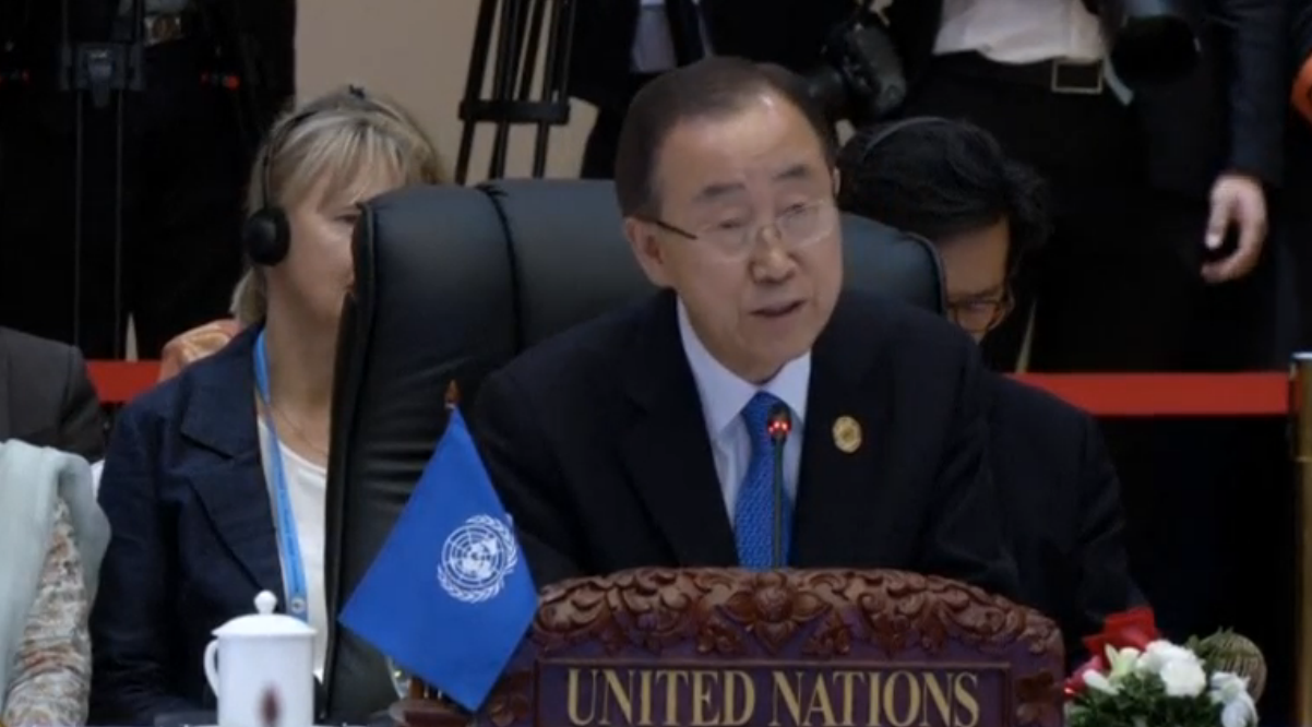 United Nations Secretary-General Ban Ki-moon urges ASEAN countries to ratify the Paris agreement on climate change. (Photo grabbed from Reuters video)