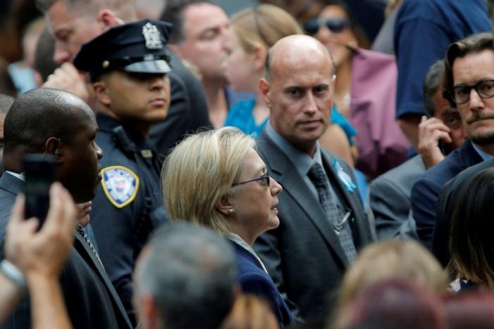 U.S. Democratic presidential candidate Hillary Clinton attends ceremonies to mark the 15th anniversary of the September 11 attacks at the National 9/11 Memorial in New York, New York, United States September 11, 2016. REUTERS/Brian Snyder