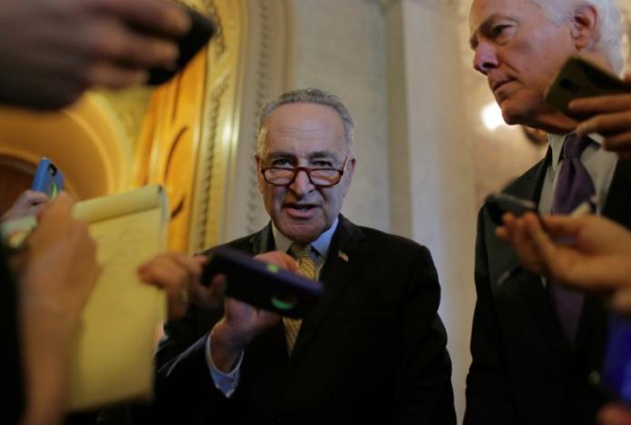 Senator Chuck Schumer (D-NY) speaks after the Senate voted to override U.S. President Barack Obama's veto of a bill that would allow lawsuits against Saudi Arabia's government over the Sept. 11 attacks, on Capitol Hill in Washington, U.S., September 28, 2016.      REUTERS/Joshua Roberts