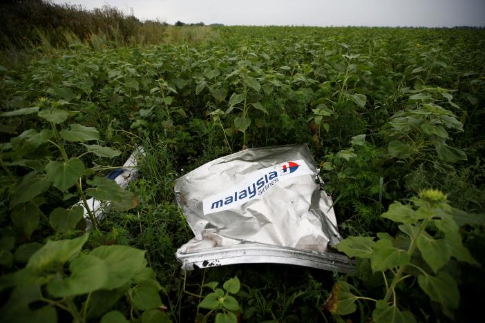 Debris from a Malaysian Airlines Boeing 777 that crashed on Thursday lies on the ground near the village of Rozsypne in the Donetsk region July 18, 2014. REUTERS/Maxim Zmeyev/File Photo