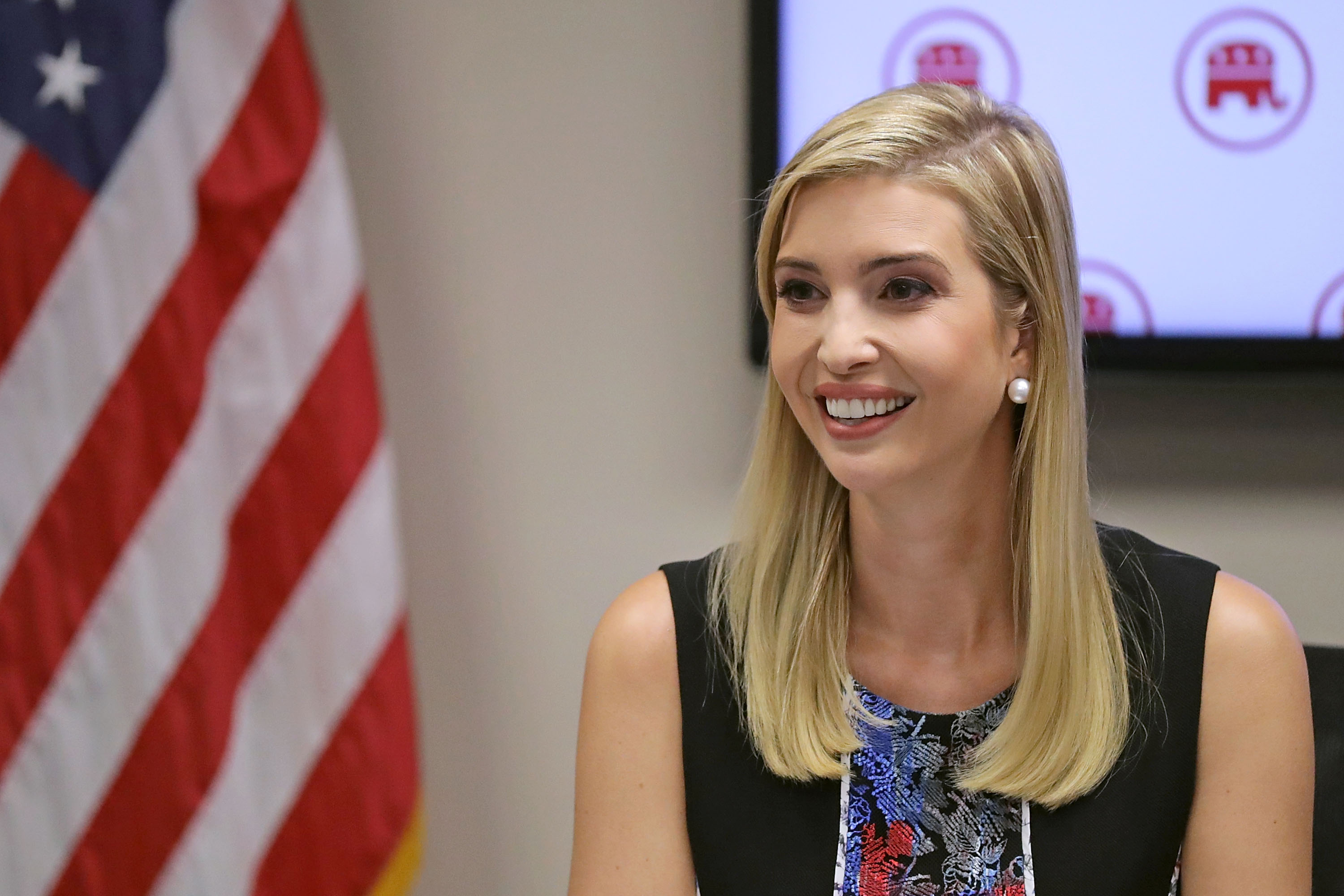 WASHINGTON, DC - SEPTEMBER 20: Ivanka Trump, daughter of Republican presidential nominee Donald Trump, visits with women GOP members of Congress at the Republican National Committee headquarters on Capitol Hill September 20, 2016 in Washington, DC. In an effort to reach out to women voters, Trump met with the female politicians to promote her father's proposals on child care. Chip Somodevilla/Getty Images/AFP