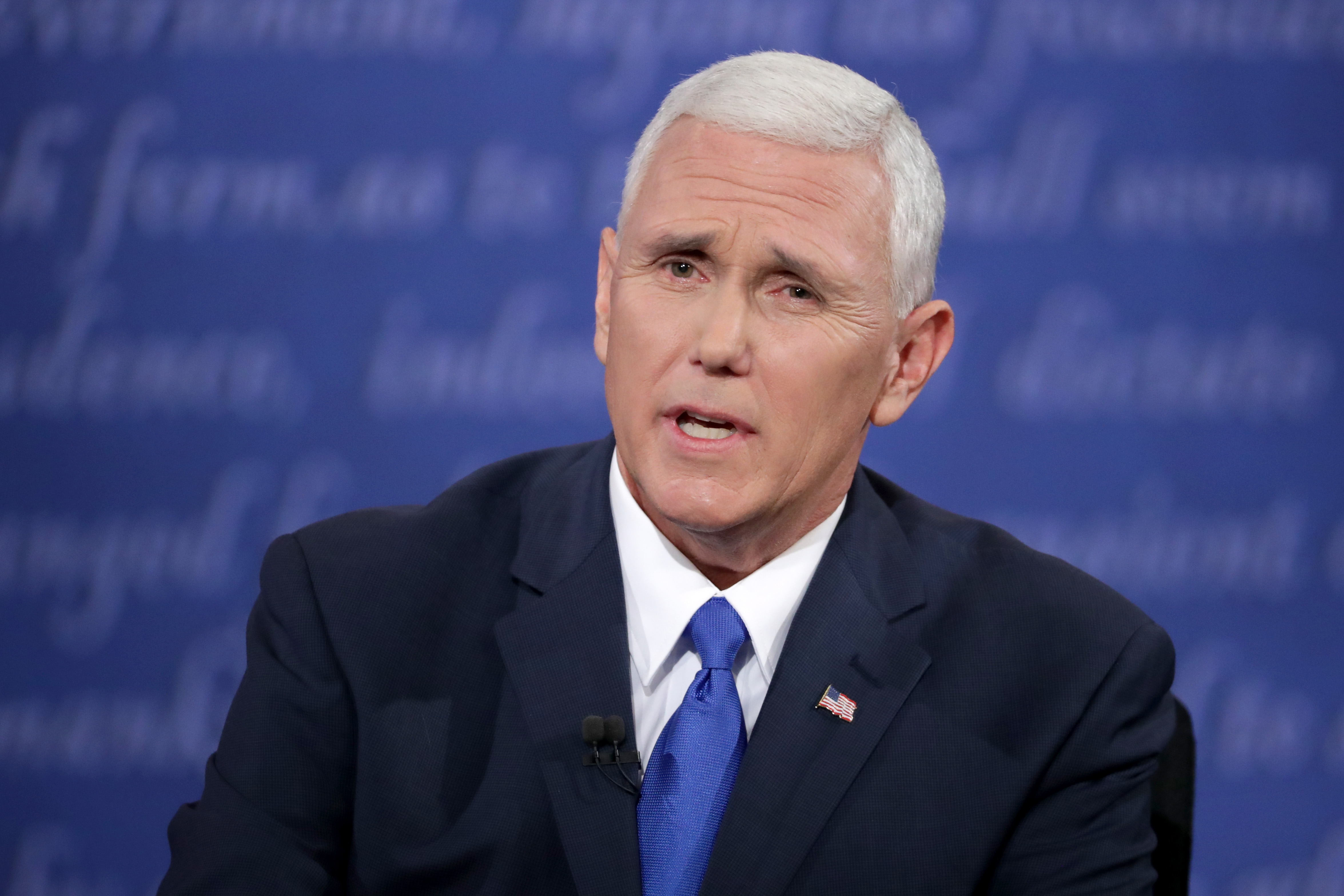 FARMVILLE, VA - OCTOBER 04: Republican vice presidential nominee Mike Pence speaks during the Vice Presidential Debate with Democratic vice presidential nominee Tim Kaine at Longwood University on October 4, 2016 in Farmville, Virginia. This is the second of four debates during the presidential election season and the only debate between the vice presidential candidates. Chip Somodevilla/Getty Images/AFP