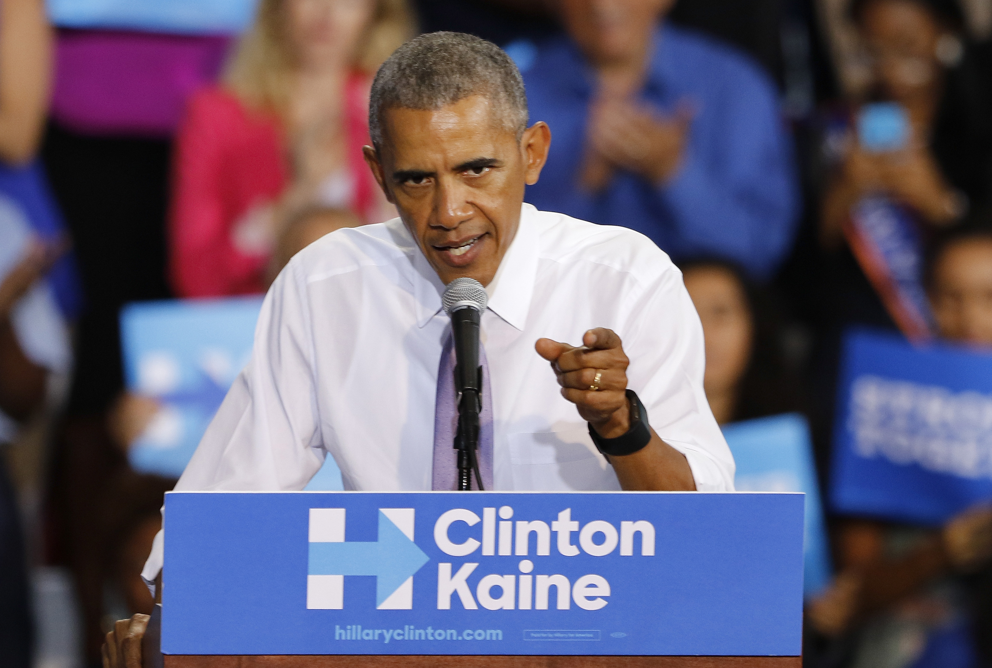 MIAMI GARDENS, FL - OCTOBER 20: U.S. President Barack Obama speaks at a campaign event for Democratic presidential candidate Hillary Clinton at Florida Memorial University on October 20, 2016 in Miami Gardens, Florida. Obamas campaign stop was previously scheduled for earlier this month but was postponed due to Hurricane Matthew. Joe Skipper/Getty Images/AFP