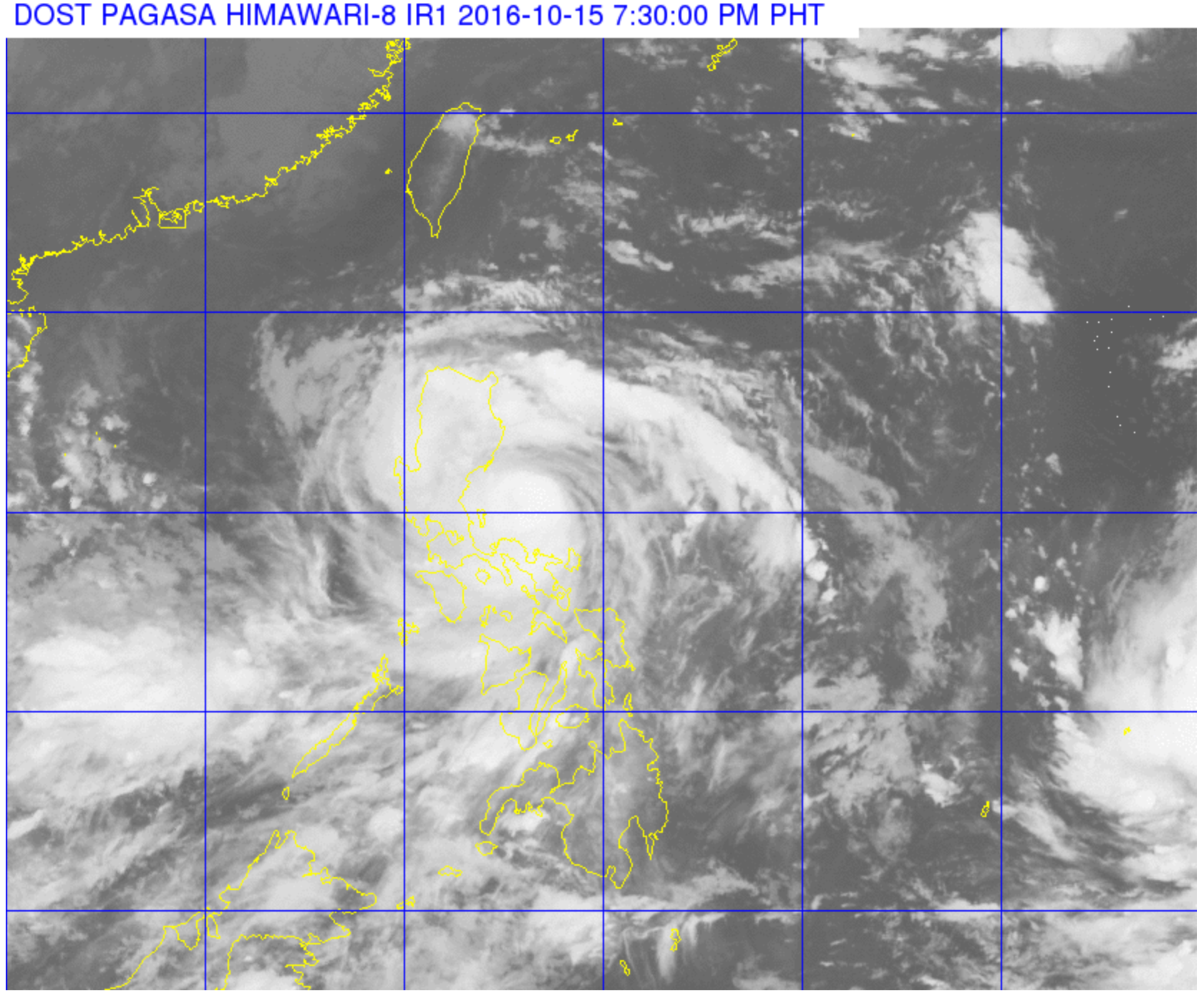 The satellite imagery of Typhoon Karen (international name Sarika) as it further intensified over the Philippines. It is forecast to make landfall over the province of Aurora Sunday morning, October 17. (Satellite imagery courtesy PAGASA-DOST)