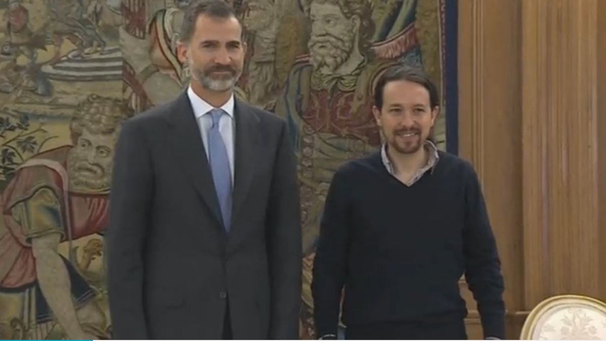 The leader of Spain's anti-austerity party Podemos Pablo Iglesias presents himself as the new opposition leader following an agreement by the Socialist Party to allow interim Prime Minister Mariano Rajoy to form new government ending a 10-month political deadlock.   (Photo grabbed from Reuters video)