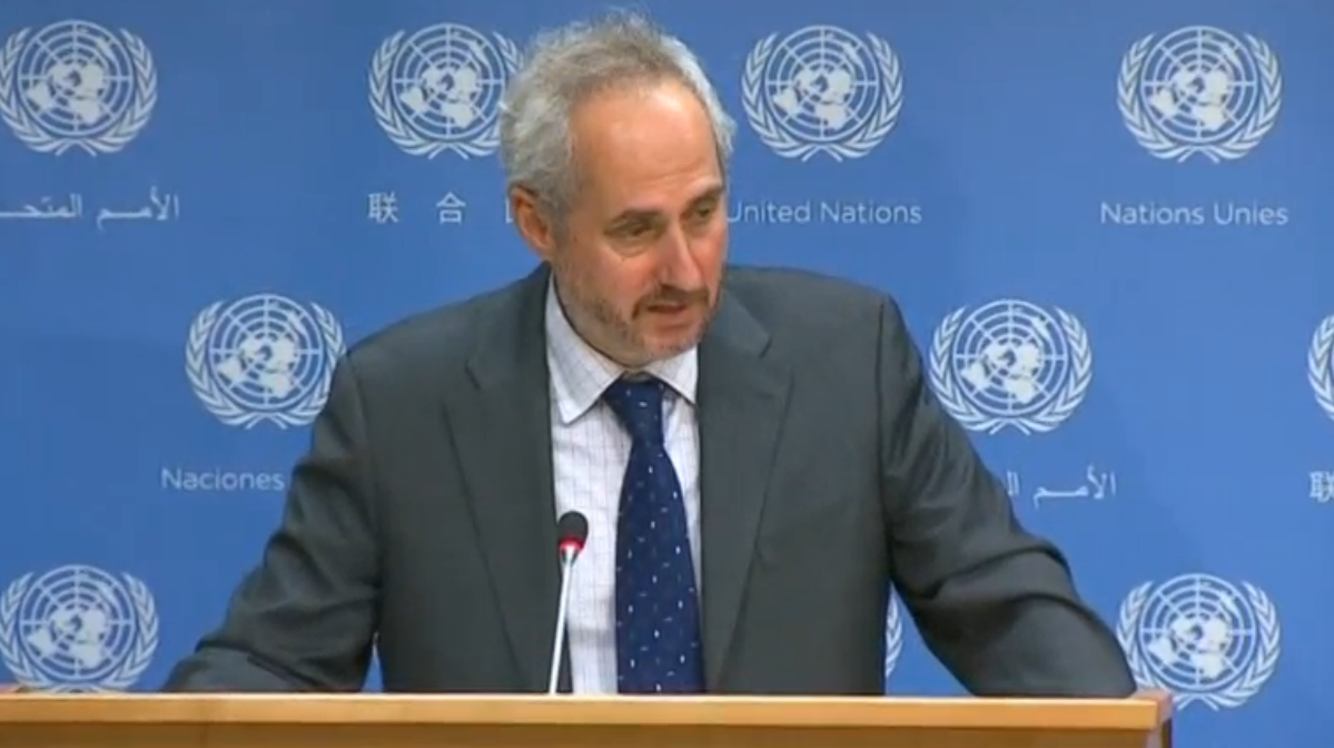 United Nations spokesman Stéphane Dujaric said Philippine President Duterte's remarks referring to the Holocaust victims was "inappropriate." (Courtesy Reuters/Photo grabbed from Reuters video)