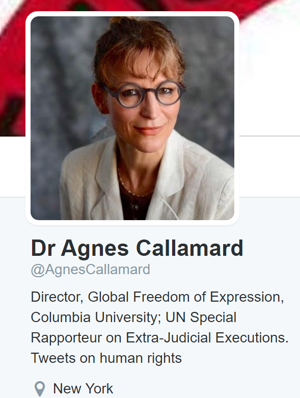 Courtesy Agnes Callamard's official tweeter account