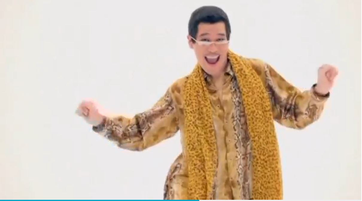 Pen-Pineapple-Apple-Pen singer and Youtube star, Pikotaro, unveils the long version of the song for the first time in Tokyo. (Photo grabbed from Reuters video/Courtesy Avex Trax)