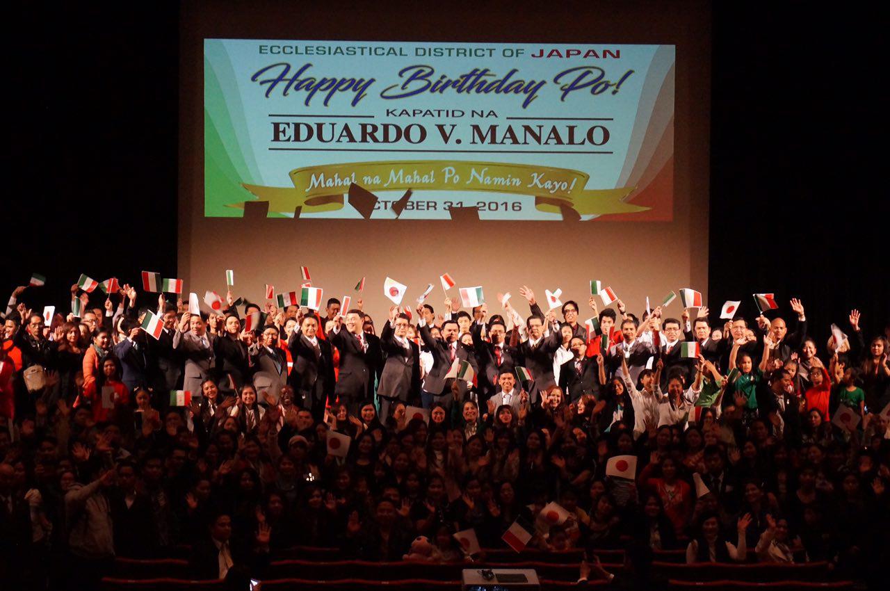 Iglesia Ni Cristo members in Japan greet INC EXecutive Minister a very happy birthday during the launch of the theme, "I am proud to be a member of the Church of Christ."