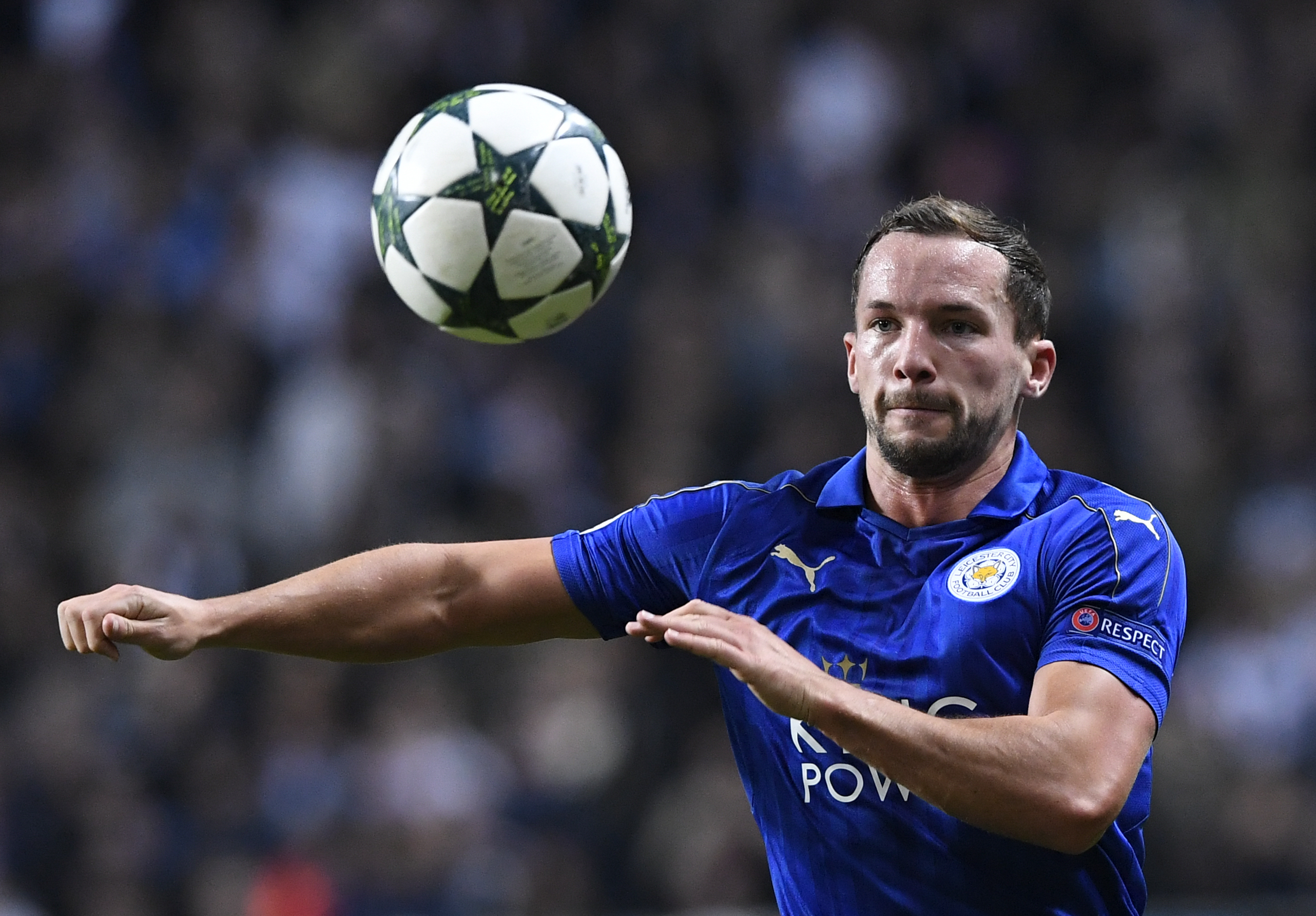 Leicester City's English midfielder Danny Drinkwater runs after the ball during the UEFA Champions League group G football match between FC Copenhagen and Leicester City FC at the Telia Parken stadium in Copenhagen on November 2, 2016.  / AFP PHOTO / JONATHAN NACKSTRAND