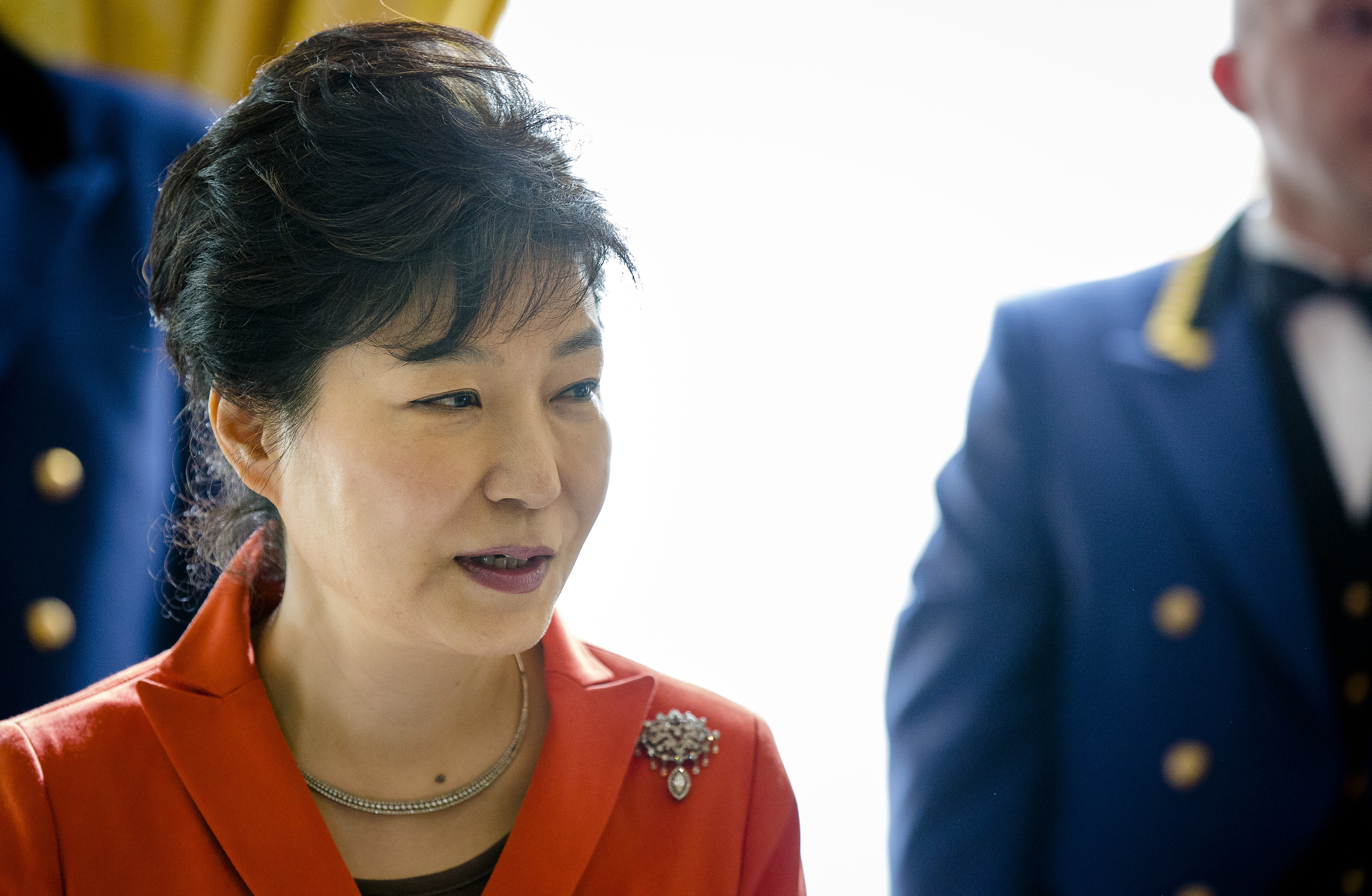 South Korean President Park Guen-hye delivers a speech during a meeting with the Dutch king (not seen) at the Noordeinde Palace in The Hague on March 24, 2014 ahead of the Nuclear Security Summit (NSS). AFP PHOTO/POOL/BART MAAT / AFP PHOTO / POOL / BART MAAT