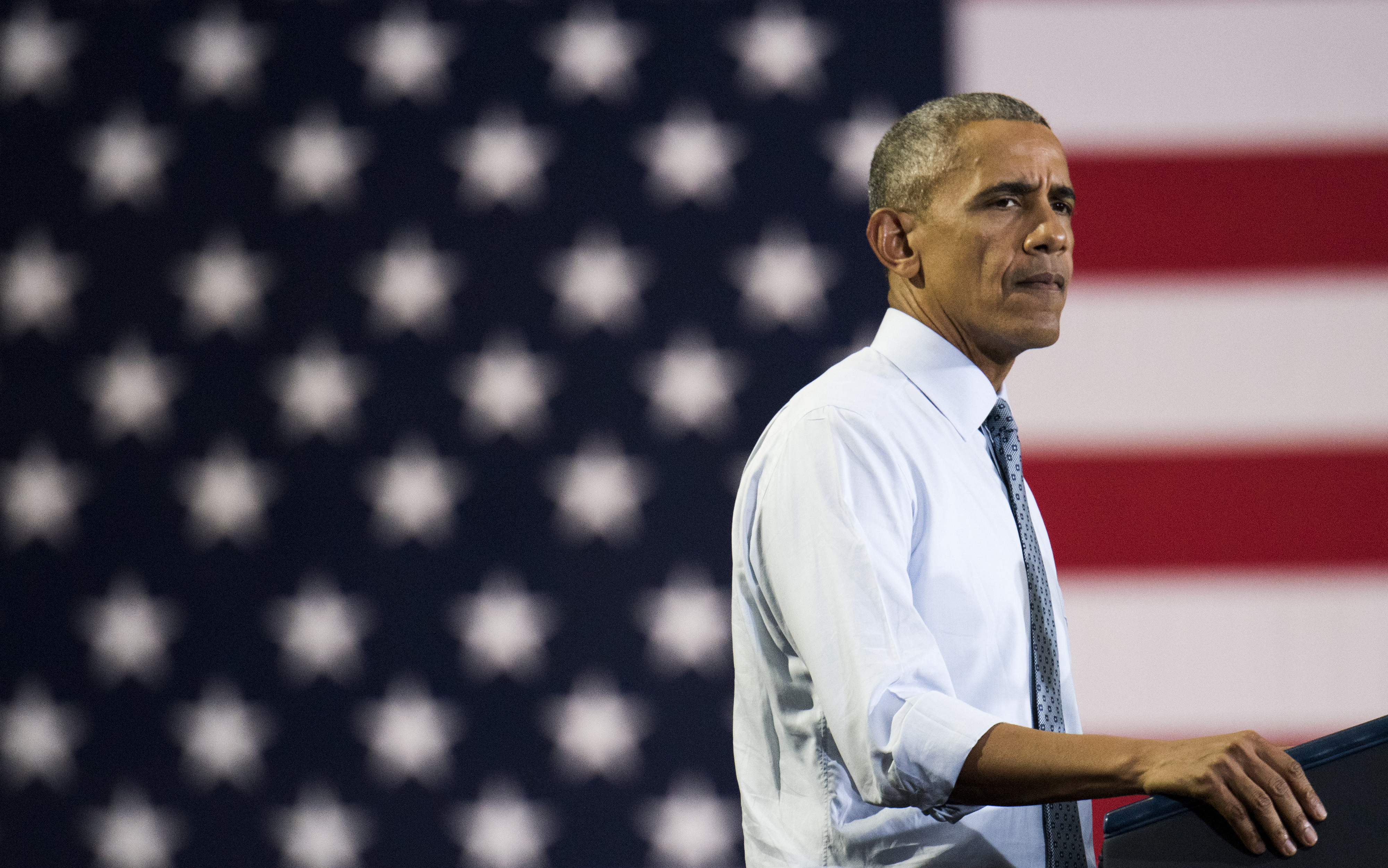 COLUMBUS, OH - NOVEMBER 01: President Barack Obama speaks during a campaign event for Hillary Clinton at Capital University on November 1, 2016 in Columbus, Ohio. President Obama was stressing to the crowd the importance to vote with the presidential race so close, between Clinton and Trump, only one week before election day.   Ty Wright/Getty Images/AFP