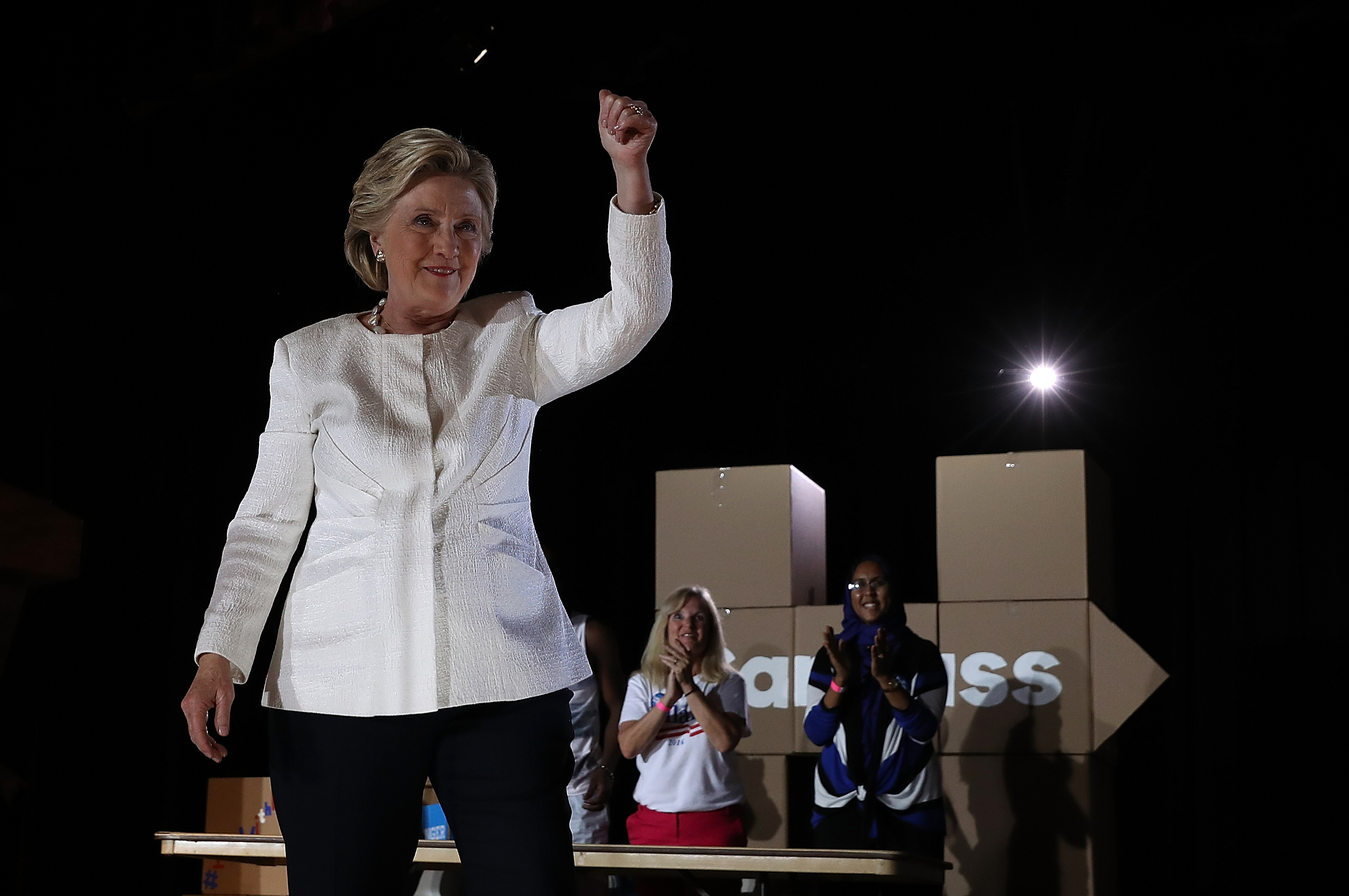 SANFORD, FL - NOVEMBER 01: Democratic presidential nominee Hillary Clinton greets supporters during a campaign rally at Sanford Civic Center on November 1, 2016 in Sanford, Florida. The presidential general general election is November 8. Justin Sullivan/Getty Images/AFP